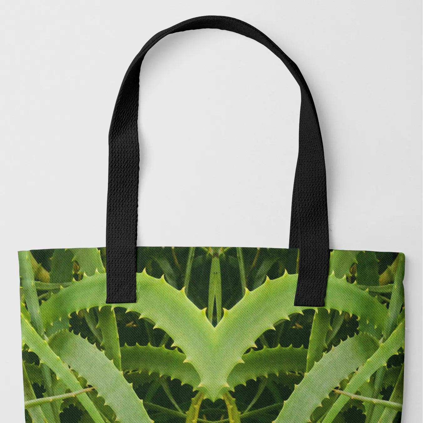 Spiked - Trippy Aloe Vera Botanical Shopping Tote Black Handles Bags