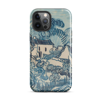 Blue Landscape with Houses - Vincent Van Gogh Phone Case Mobile Cases Blue White Illustrated Phone Case Stylized Village Scene Gogh’s Reed,