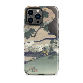 Tree and Chrysanthemums - Kogyo Tsukioka Phone Case Mobile Cases Phone Case Traditional Japanese Woodblock Print Design White Kogyo