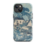Blue Landscape with Houses - Vincent Van Gogh Phone Case Mobile Cases Blue Cream-colored Phone Case Stylized Sketch-like Landscape Design