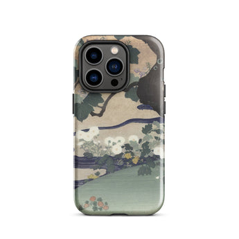 Tree and Chrysanthemums - Kogyo Tsukioka Phone Case Mobile Cases Sleek Protective Phone Case Traditional Japanese Woodblock Print Kogyo