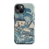 Blue Landscape with Houses - Vincent Van Gogh Phone Case Mobile Cases Blue Cream-colored Phone Case Stylized Landscape Design Reminiscent