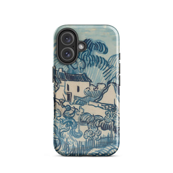 Blue Landscape with Houses - Vincent Van Gogh Phone Case Mobile Cases Blue Cream-colored Phone Case Stylized Landscape Design Bold Gogh’s