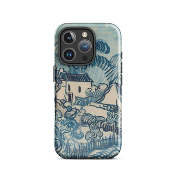 Blue Landscape with Houses - Vincent Van Gogh Phone Case Mobile Cases Blue Cream-colored Phone Case Stylized Landscape Design Patterns