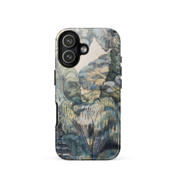 Trees in Bird Garden Iver Heath - Paul Nash Phone Case Mobile Cases Phone Case Detailed Muted-toned Landscape Illustration Soft Blues