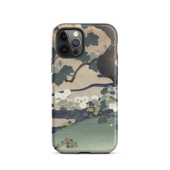 Tree and Chrysanthemums - Kogyo Tsukioka Phone Case Mobile Cases Phone Case Traditional Japanese Woodblock Print Design Dark Kogyo Tsukioka