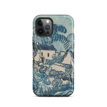 Blue Landscape with Houses - Vincent Van Gogh Phone Case Mobile Cases Blue Cream-colored Phone Case Stylized Landscape Design Reminiscent
