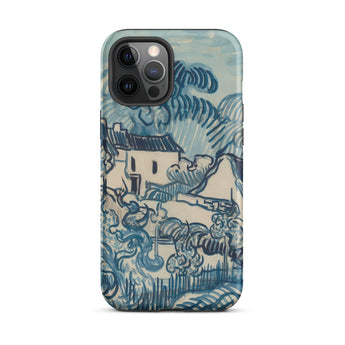 Blue Landscape with Houses - Vincent Van Gogh Phone Case Mobile Cases Blue White Illustrated Phone Case Stylized Village Scene Gogh’s Reed,