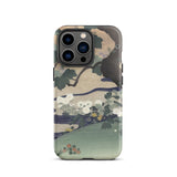 Tree and Chrysanthemums - Kogyo Tsukioka Phone Case Mobile Cases Phone Case Traditional Japanese Woodblock Print Design Dark Kogyo Tsukioka