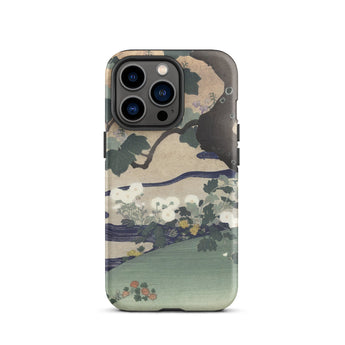 Tree and Chrysanthemums - Kogyo Tsukioka Phone Case Mobile Cases Phone Case Traditional Japanese Woodblock Print Design Dark Kogyo Tsukioka