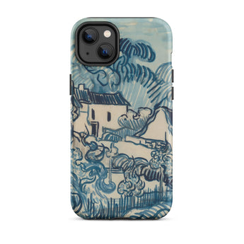 Blue Landscape with Houses - Vincent Van Gogh Phone Case Mobile Cases Blue Cream-colored Phone Case Stylized Landscape Design Reminiscent