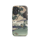 Tree and Chrysanthemums - Kogyo Tsukioka Phone Case Mobile Cases Phone Case Traditional Japanese Landscape Design Dark Green Kogyo Tsukioka