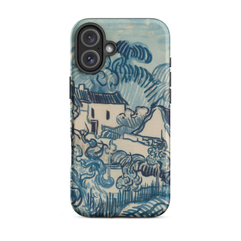 Blue Landscape with Houses - Vincent Van Gogh Phone Case Mobile Cases Blue Cream-colored Phone Case Stylized Landscape Design Reminiscent