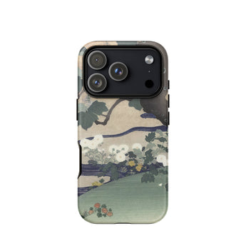 Tree and Chrysanthemums - Kogyo Tsukioka Phone Case Mobile Cases Phone Case Traditional Japanese Ukiyo-e Style Illustration White Kogyo