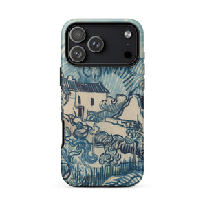 Blue Landscape with Houses - Vincent Van Gogh Phone Case Mobile Cases Blue Cream-colored Phone Case Stylized Landscape Design Brushstrokes