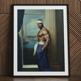 The Trade - Black Gay Sea Captain Art Print / Canvas Black-framed Portrait Muscular Man Blue Pants White Headband Gay Sea Captain, Black