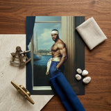 The Trade - Black Gay Sea Captain Art Print / Canvas Printed Portrait Muscular Man Blue Trousers White Headband Gay Sea Captain, Black Sea,