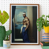 The Trade - Black Gay Sea Captain Art Print, Framed Portrait Shirtless Muscular Man Headband Window