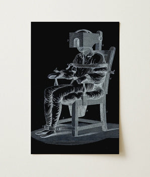 Black White Line-art Poster Figure Seated Electric Chair Benjamin Rush, Art Print, Tranquilizing, Founding Father, Signed