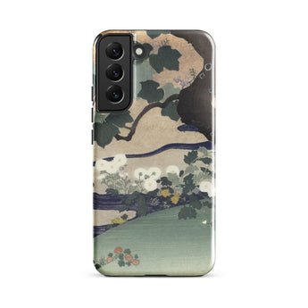 Tree and Chrysanthemums - Kogyo Tsukioka Phone Case Mobile Cases Phone Case Traditional Japanese Woodblock Print Design Dark Kogyo Tsukioka