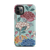 Tree Peonies Bingata Panel Iphone Case, 11 Pro Max / Matte, Phone Case Floral Pattern Colorful Flowers Light Blue-green