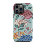 Tree Peonies Bingata Panel Iphone Case, 13 Pro Max / Matte, Teal Floral Iphone Case