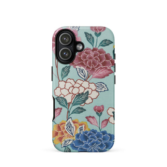 Tree Peonies Bingata Panel Phone Case Iphone 17 / Matte Floral Iphone Case Mint Green Background Vibrant Pink Bingata Panel Iphone,
