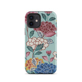 Tree Peonies Bingata Panel Phone Case Iphone 12 / Matte Floral Patterned Phone Case Bingata Panel Iphone, Okinawan Dye Traditions, Carmine