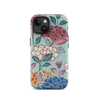 Tree Peonies Bingata Panel Phone Case Iphone 15 / Matte Floral Patterned Smartphone Case Bingata Panel Iphone, Okinawan Dye Traditions,
