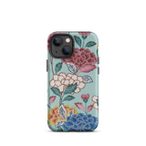 Tree Peonies Bingata Panel Phone Case Iphone 13 Mini / Matte Teal Iphone Case Vibrant Floral Pattern Bingata Panel Iphone, Okinawan Dye