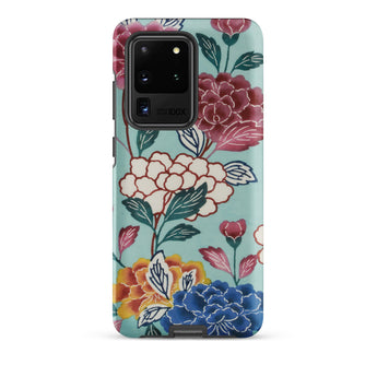 Tree Peonies Bingata Panel Samsung Case, Galaxy S20 Ultra / Matte, Smartphone Case Vibrant Floral Pattern Light Blue-green Background
