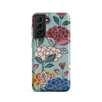 Tree Peonies Bingata Panel Samsung Case, Galaxy S21 / Matte, Mint Green Phone Case Floral Pattern Pink White