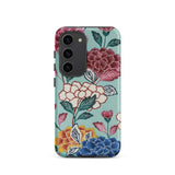 Tree Peonies Bingata Panel Samsung Case, Galaxy S23 / Matte, Mint Green Smartphone Case Vibrant Floral Pattern