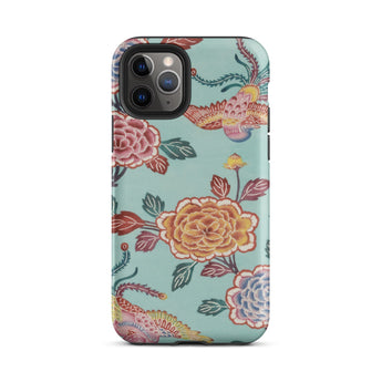 Tree Peonies & Peacocks Bingata Panel Iphone Case, 11 Pro / Matte, Teal Phone Case Vibrant Floral Bird Pattern