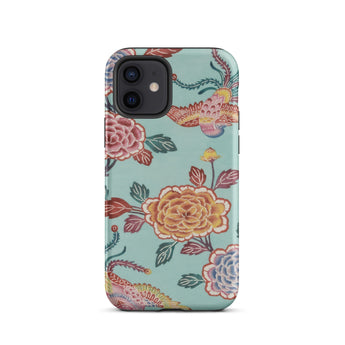 Tree Peonies & Peacocks Bingata Panel Iphone Case, 12 / Matte, Mint Green Iphone Case Vibrant Floral Bird Pattern