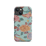 Tree Peonies & Peacocks Bingata Panel Iphone Case, 13 / Matte, Iphone Case Floral Bird Pattern Light Blue Background