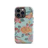Tree Peonies & Peacocks Bingata Panel Iphone Case, 13 Pro / Matte, Iphone Case Floral Bird Pattern Light Blue-green Background