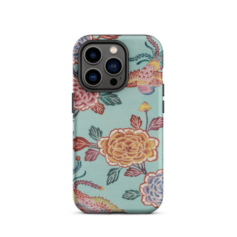 Tree Peonies & Peacocks Bingata Panel Iphone Case, 14 Pro / Matte, Smartphone Floral-patterned Case