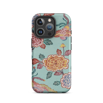 Tree Peonies & Peacocks Bingata Panel Iphone Case, 16 Pro / Matte, Floral Patterned Smartphone Case