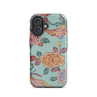 Tree Peonies & Peacocks Bingata Panel Iphone Case, 16 / Tough Phone, Teal Phone Case Floral Bird Pattern