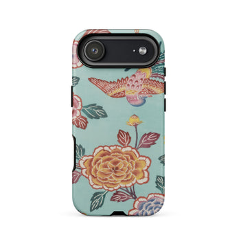 Tree Peonies & Peacocks Bingata Panel Phone Case Iphone 17 Air / Matte Floral-patterned Phone Case Mint Green Background Vibrant Yellow