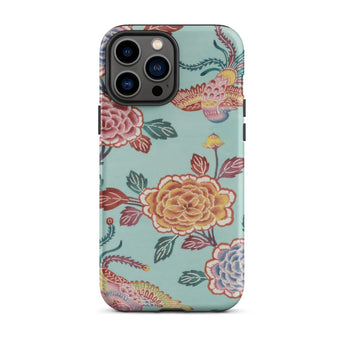Tree Peonies & Peacocks Bingata Panel Phone Case Iphone 13 Pro Max / Matte Floral Patterned Smartphone Case Hand-dyed Bingata Cloth,