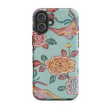 Tree Peonies & Peacocks Bingata Panel Phone Case Iphone 16 Plus / Matte Mint Green Phone Case Floral Bird Pattern Hand-dyed Bingata Cloth,