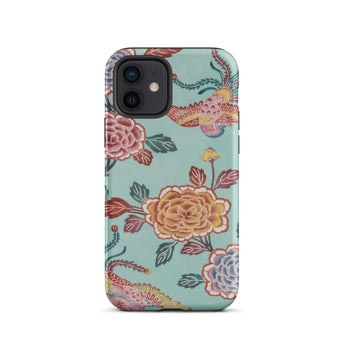 Tree Peonies & Peacocks Bingata Panel Phone Case Iphone 12 / Matte Mint Green Iphone Case Vibrant Floral Bird Pattern Hand-dyed Bingata