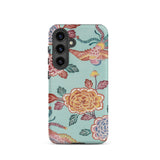 Tree Peonies & Peacocks Bingata Panel Phone Case Samsung Galaxy S24 / Matte Vibrant Light Teal Phone Case Adorned Intricate Floral