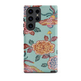Tree Peonies & Peacocks Bingata Panel Phone Case Samsung Galaxy S23 Ultra / Matte Vibrant Light Teal Phone Case Adorned Intricate Floral
