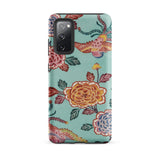 Tree Peonies & Peacocks Bingata Panel Samsung Case, Galaxy S20 Fe / Matte, Phone Case Floral Bird Pattern Teal Background