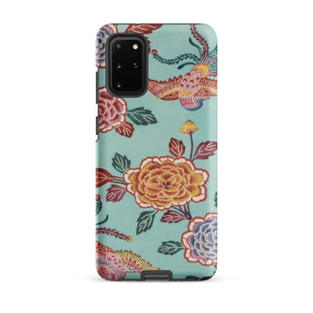 Tree Peonies & Peacocks Bingata Panel Samsung Case, Galaxy S20 Plus / Matte, Teal Phone Case Vibrant Floral Bird Pattern