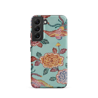 Tree Peonies & Peacocks Bingata Panel Samsung Case, Galaxy S22 / Matte, Turquoise Phone Case Floral Bird Pattern