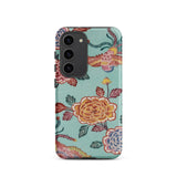 Tree Peonies & Peacocks Bingata Panel Samsung Case, Galaxy S23 / Matte, Smartphone Light Blue Floral Bird-patterned Case